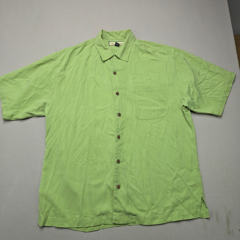 Tommy Bahama Shirt Relax Herringbone Silk Button Up Green Mens Size M Medium 80c